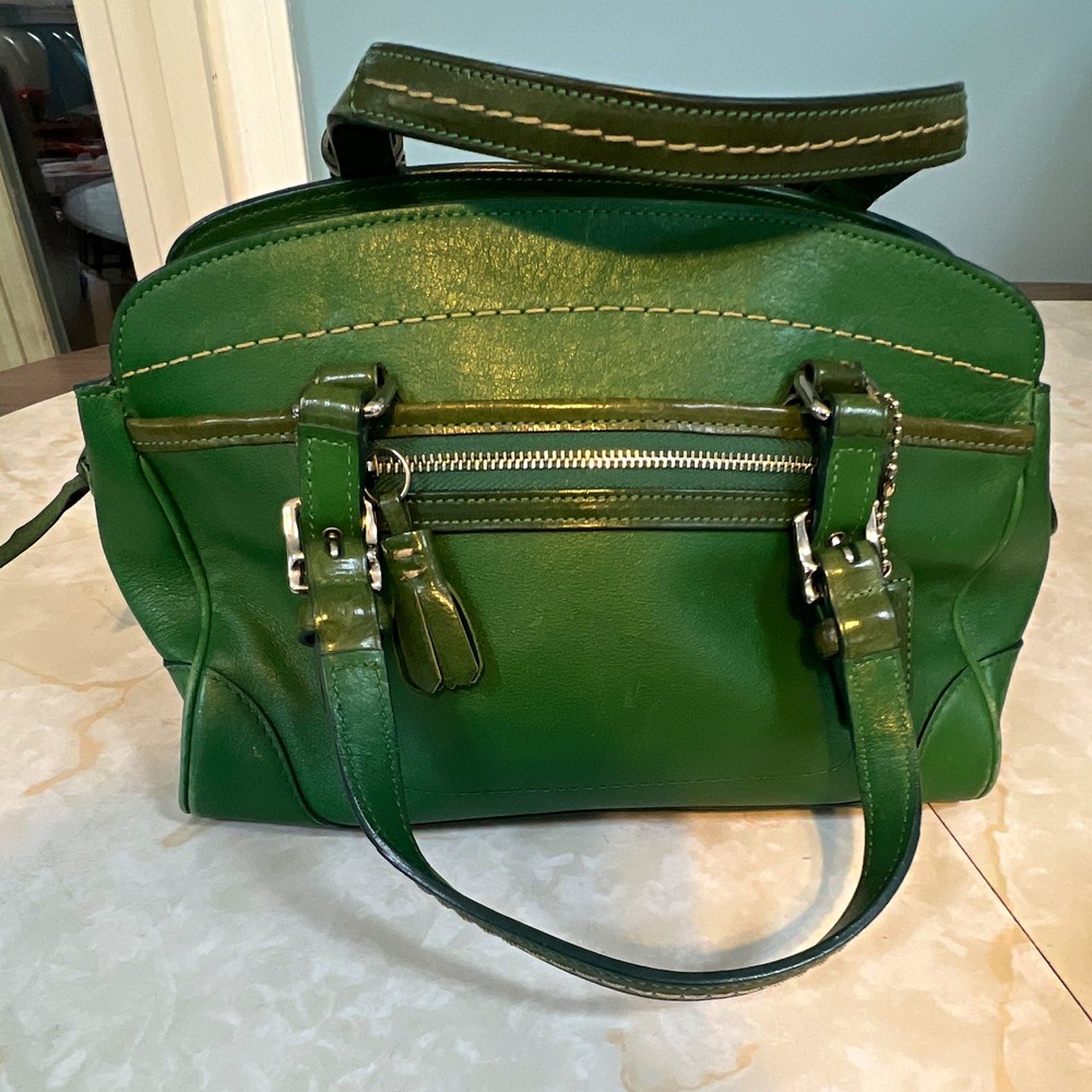 Coach Leaf Green Hamilton 7465 Logo Zip-Top Handle Silver Hardware Charm Vintage